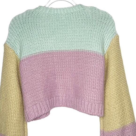 STITCH & PINE Colorblock Cropped Open Cardigan Sweater Knitted Multicolor Size M - Picture 5 of 9